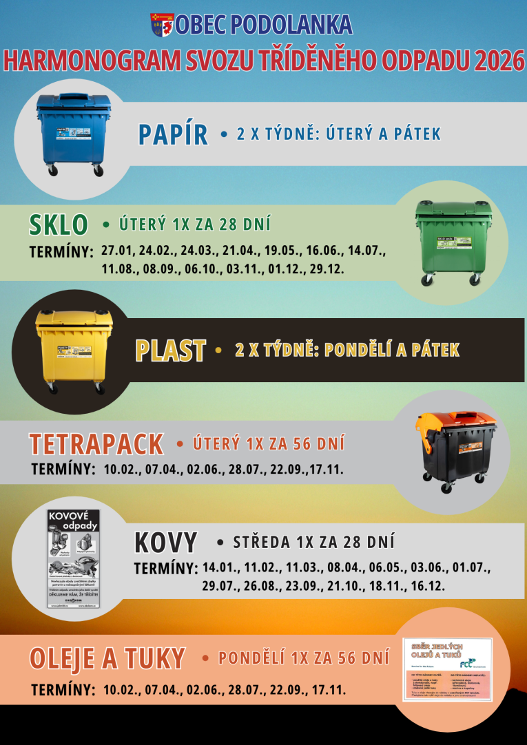 Harmonogram svozu tříděného odpadu